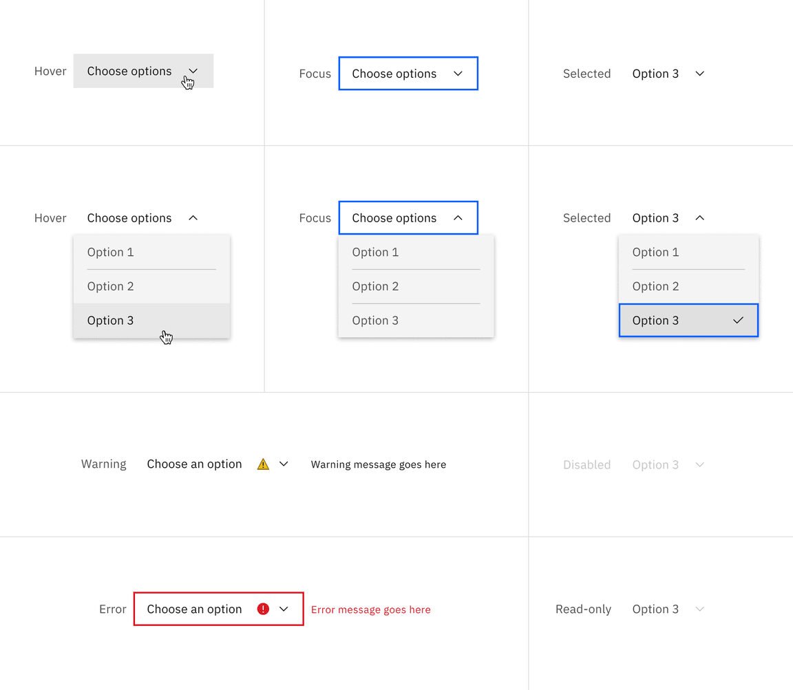 Inline dropdown states