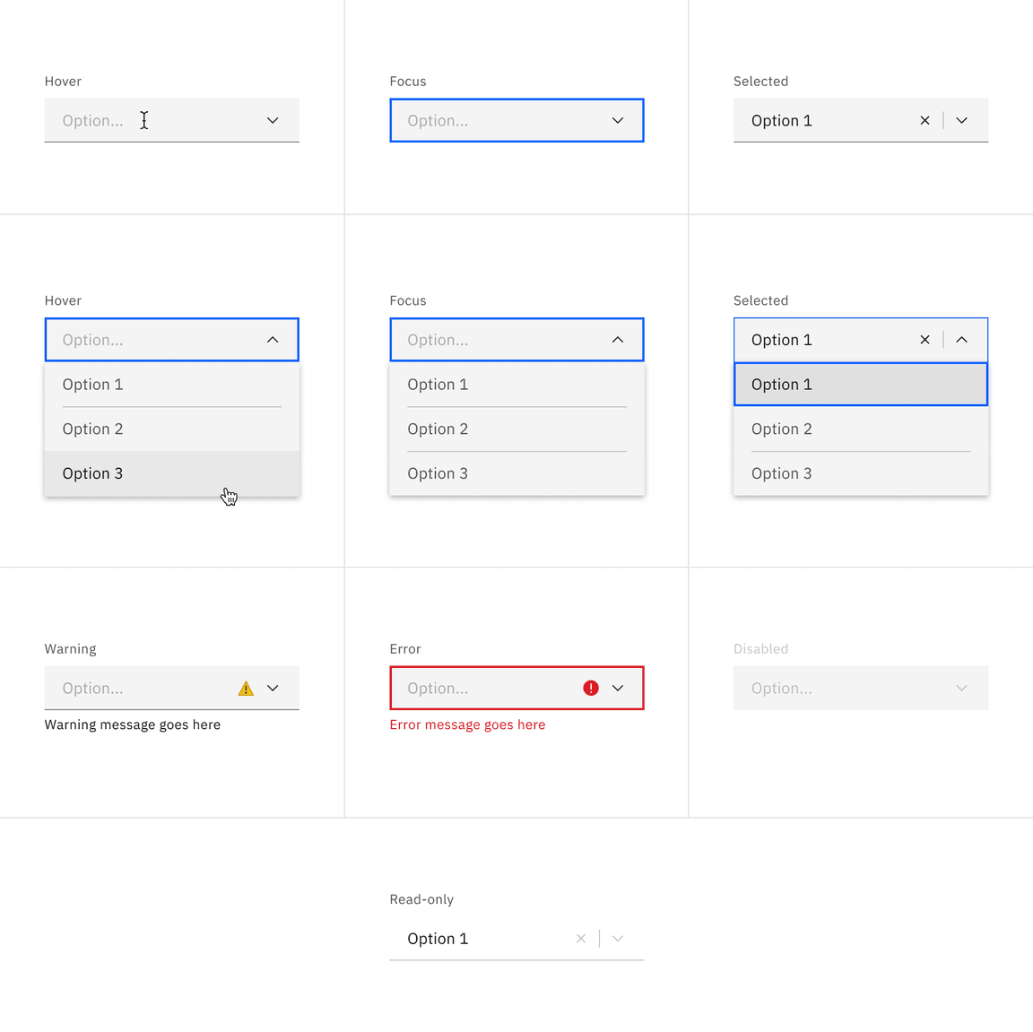 Default combo box dropdown states