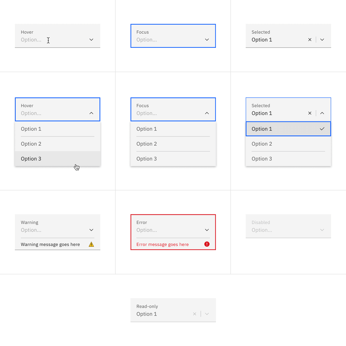 Fluid combo box dropdown states