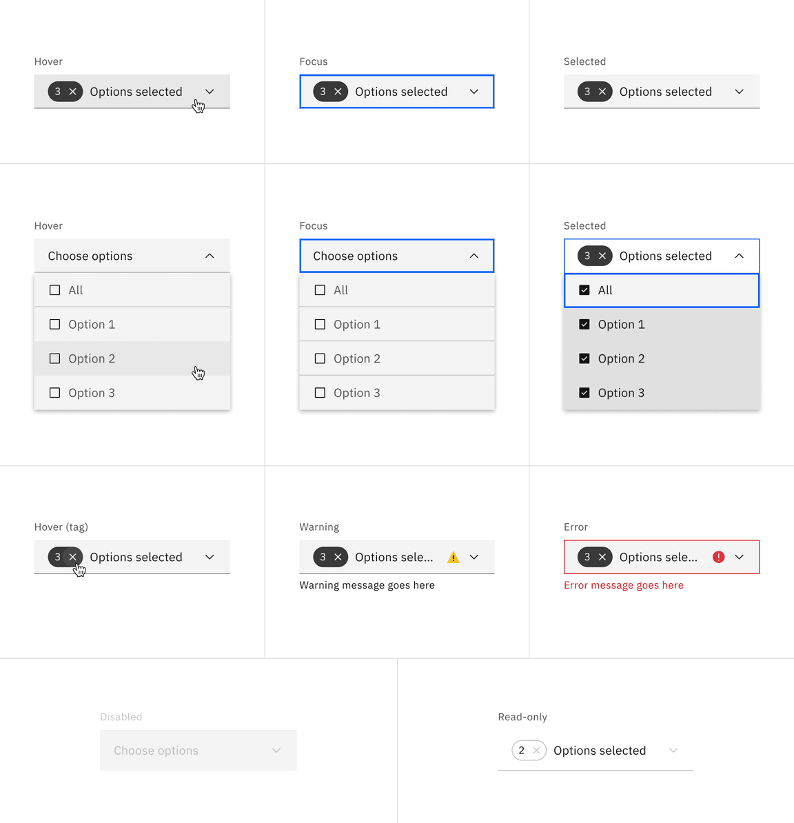 Default multiselect dropdown states