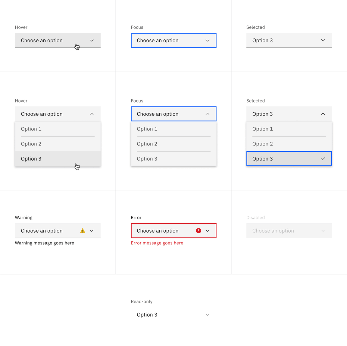 Default dropdown states